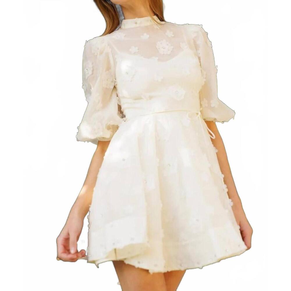 NEW ENDLESS BLU. floral embellished sheer mini dress in white